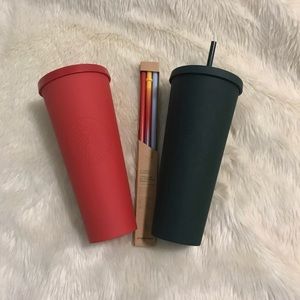 Starbucks Matte Red and Green Tumblers